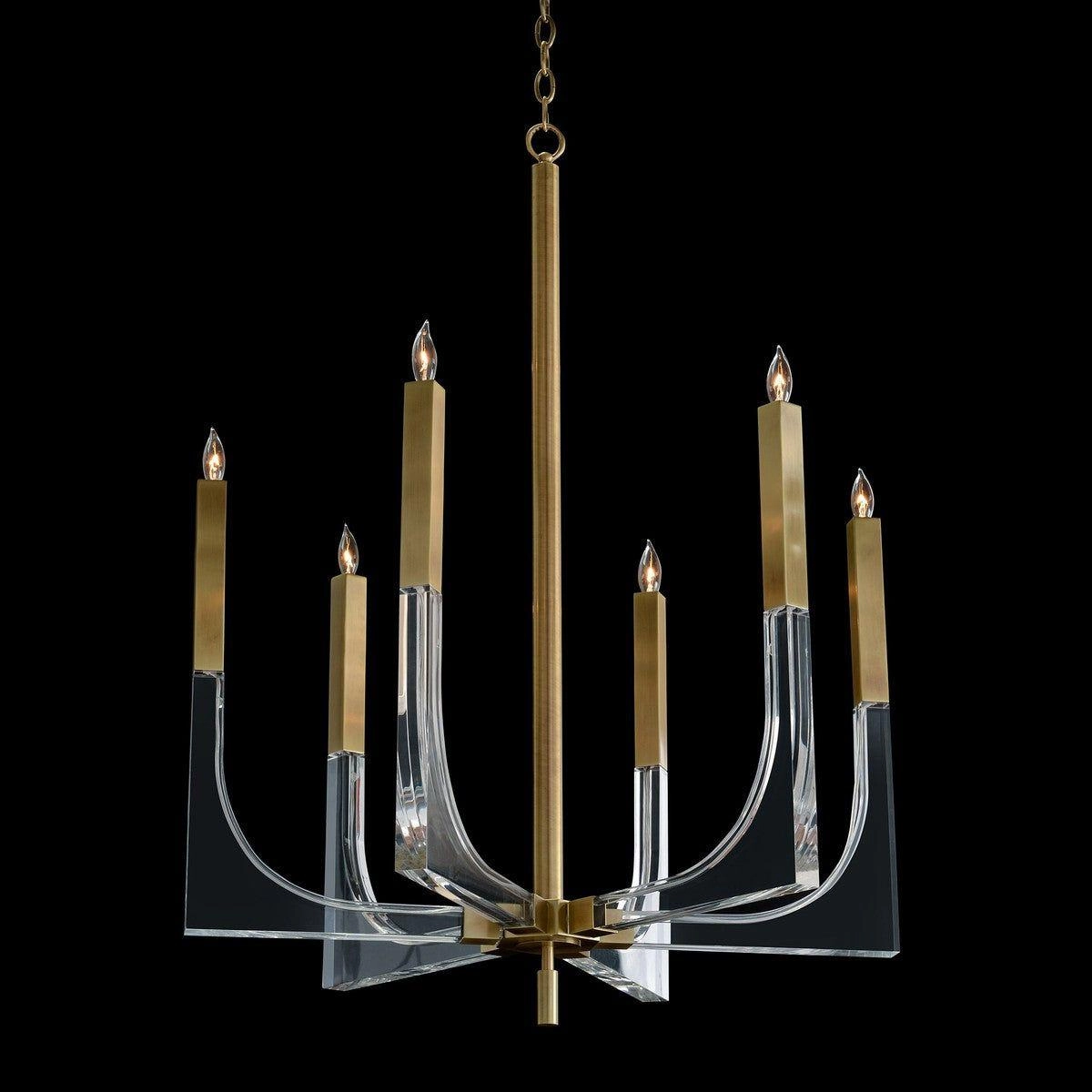 Acrylic And Brass Six-Light Chandelier - Gold - Iron