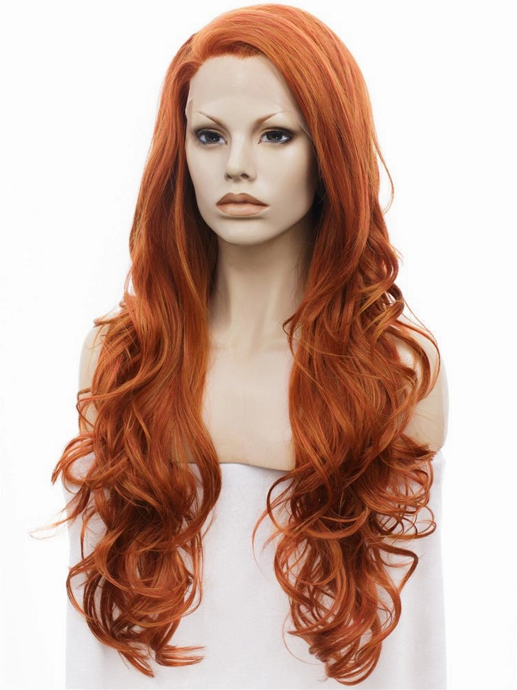 Auburn Orange Ginger Wave Long Synthetic Lace Fornt Wig