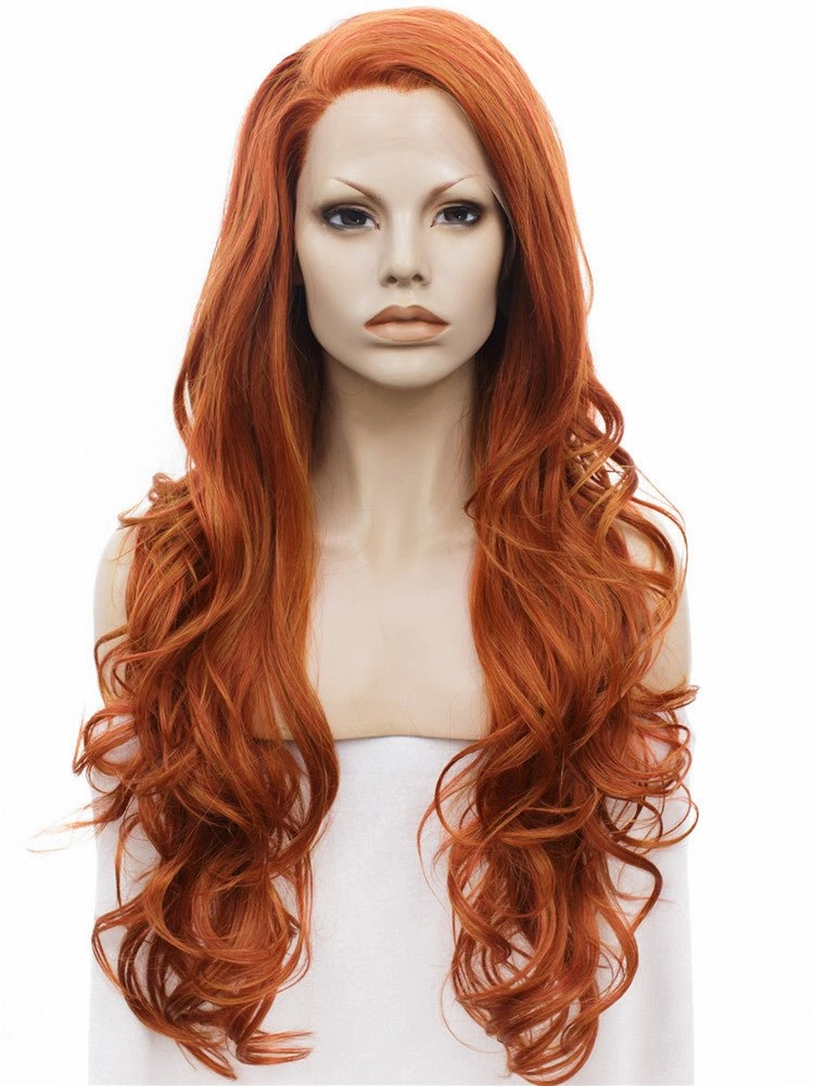 Auburn Orange Ginger Wave Long Synthetic Lace Fornt Wig