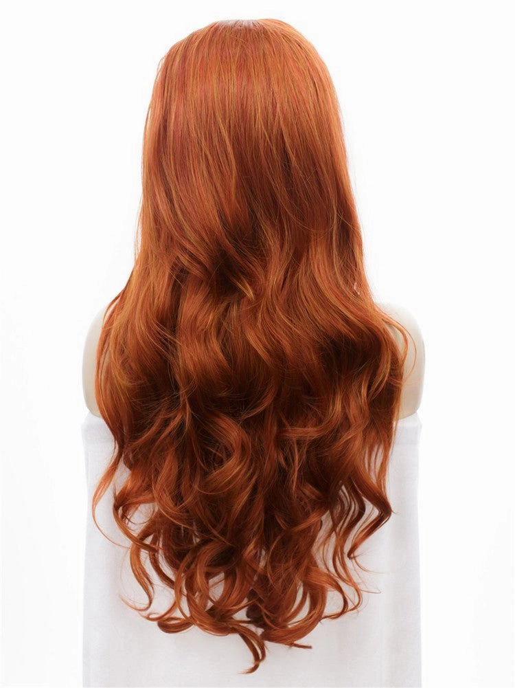 Auburn Orange Ginger Wave Long Synthetic Lace Fornt Wig