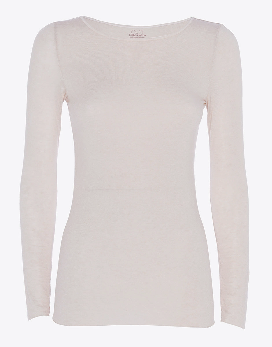 Beige modal and cashmere jumper with boat neckline and long sleeves