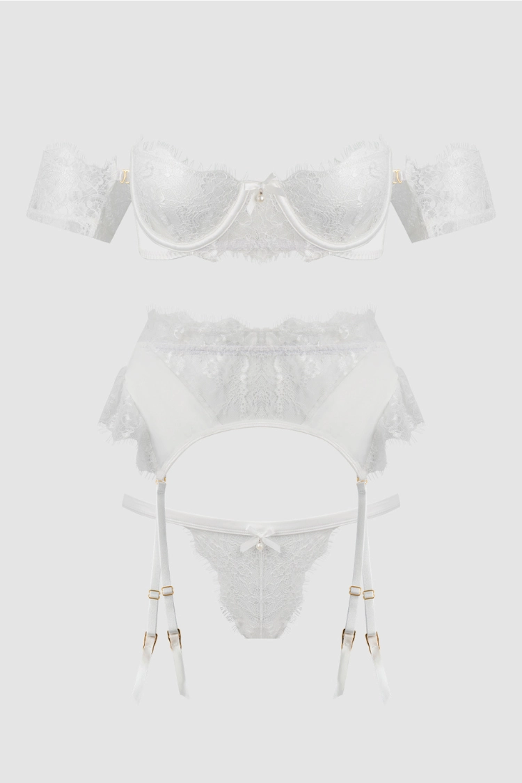 Bridal Satin & Lace Plus Size Lingerie Set in White