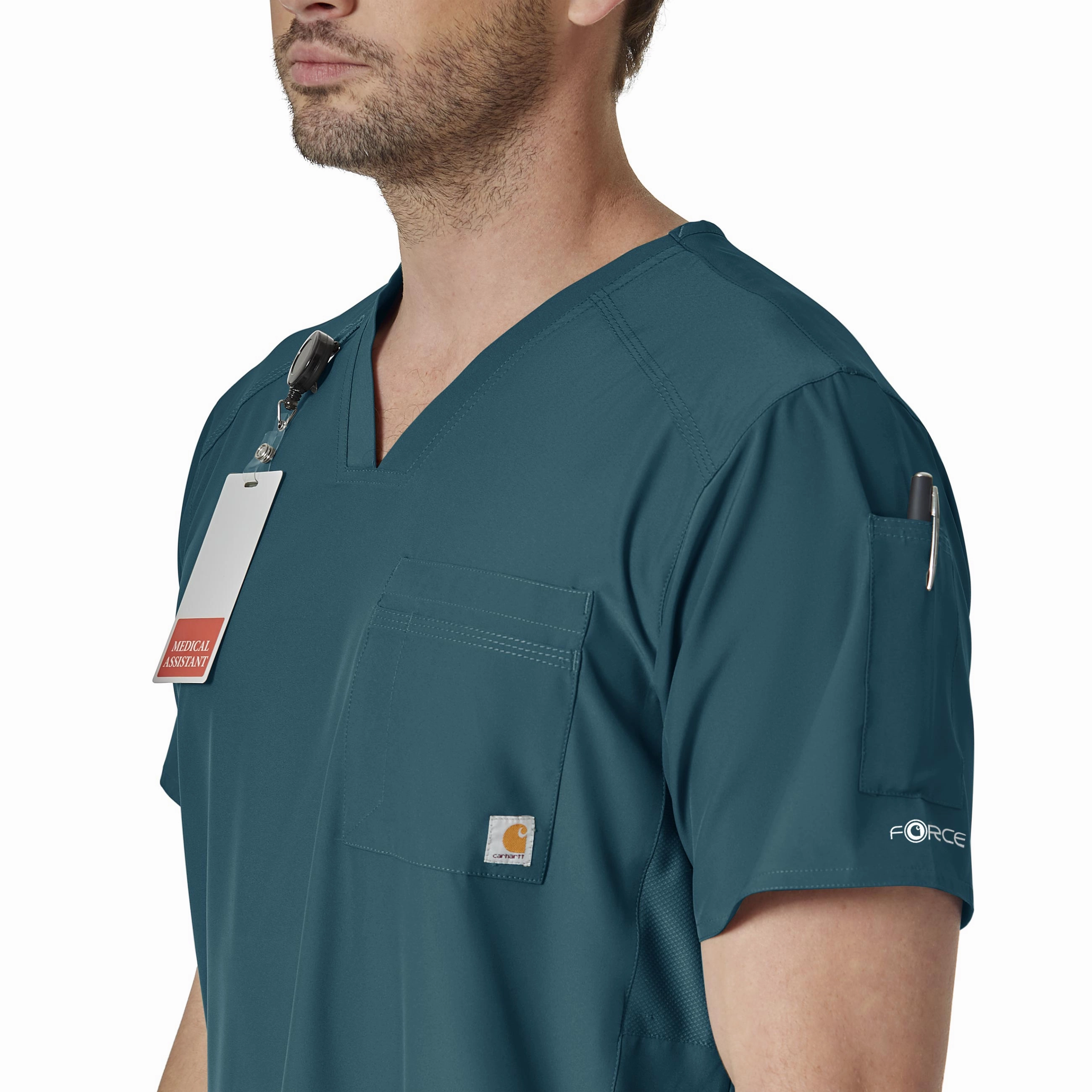 Carhartt Force Liberty Men's Twill Chest Pocket Scrub Top - Caribbean Blue