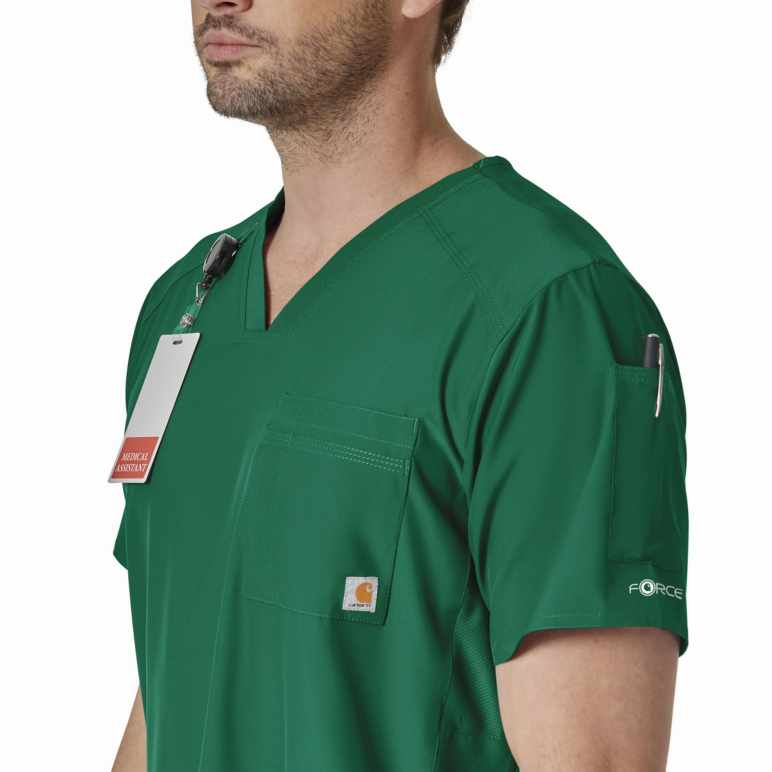Carhartt Force Liberty Men's Twill Chest Pocket Scrub Top - Hunter Green