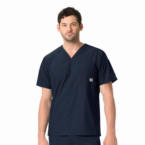 Carhartt Force Liberty Men's Twill Chest Pocket Scrub Top - Navy