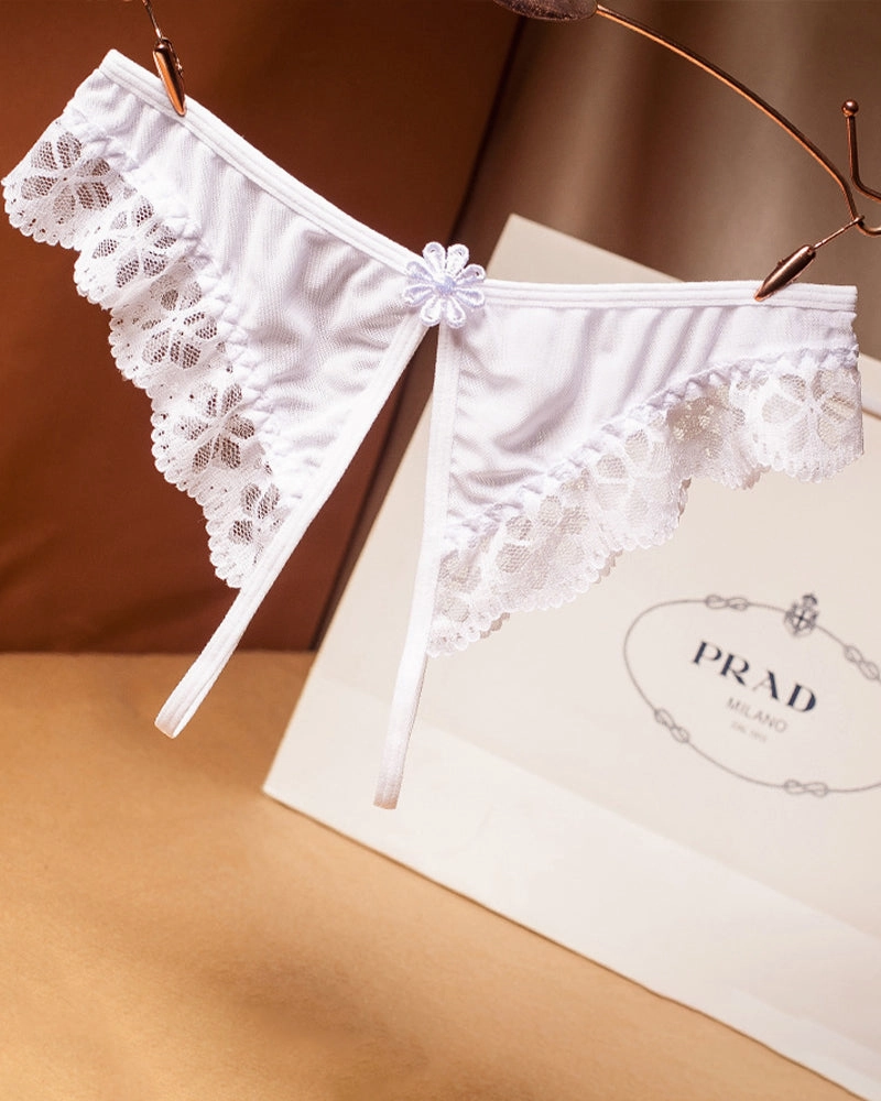 Crotchless Lace Low Waist Thong