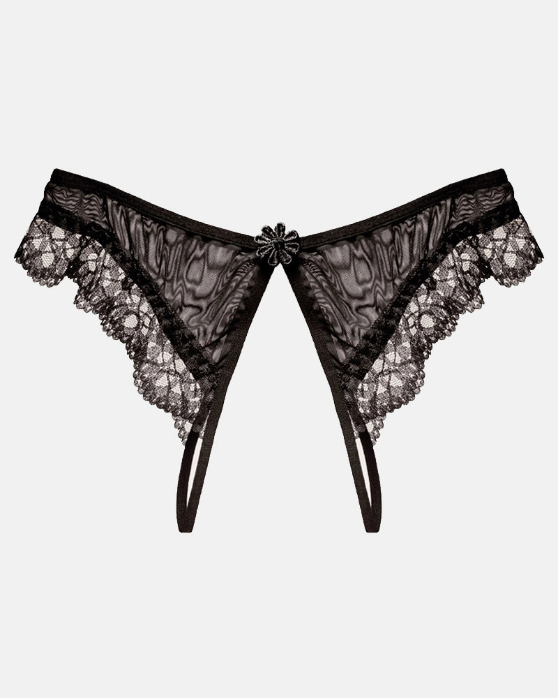Crotchless Lace Low Waist Thong