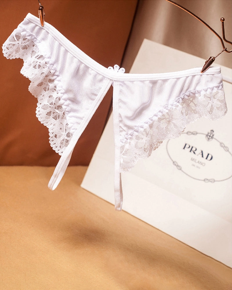 Crotchless Lace Low Waist Thong