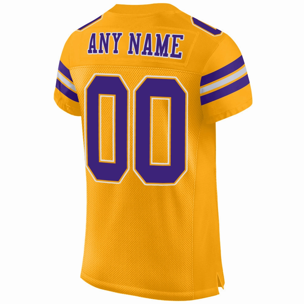 Custom Gold Purple-White Mesh Authentic Football Jersey