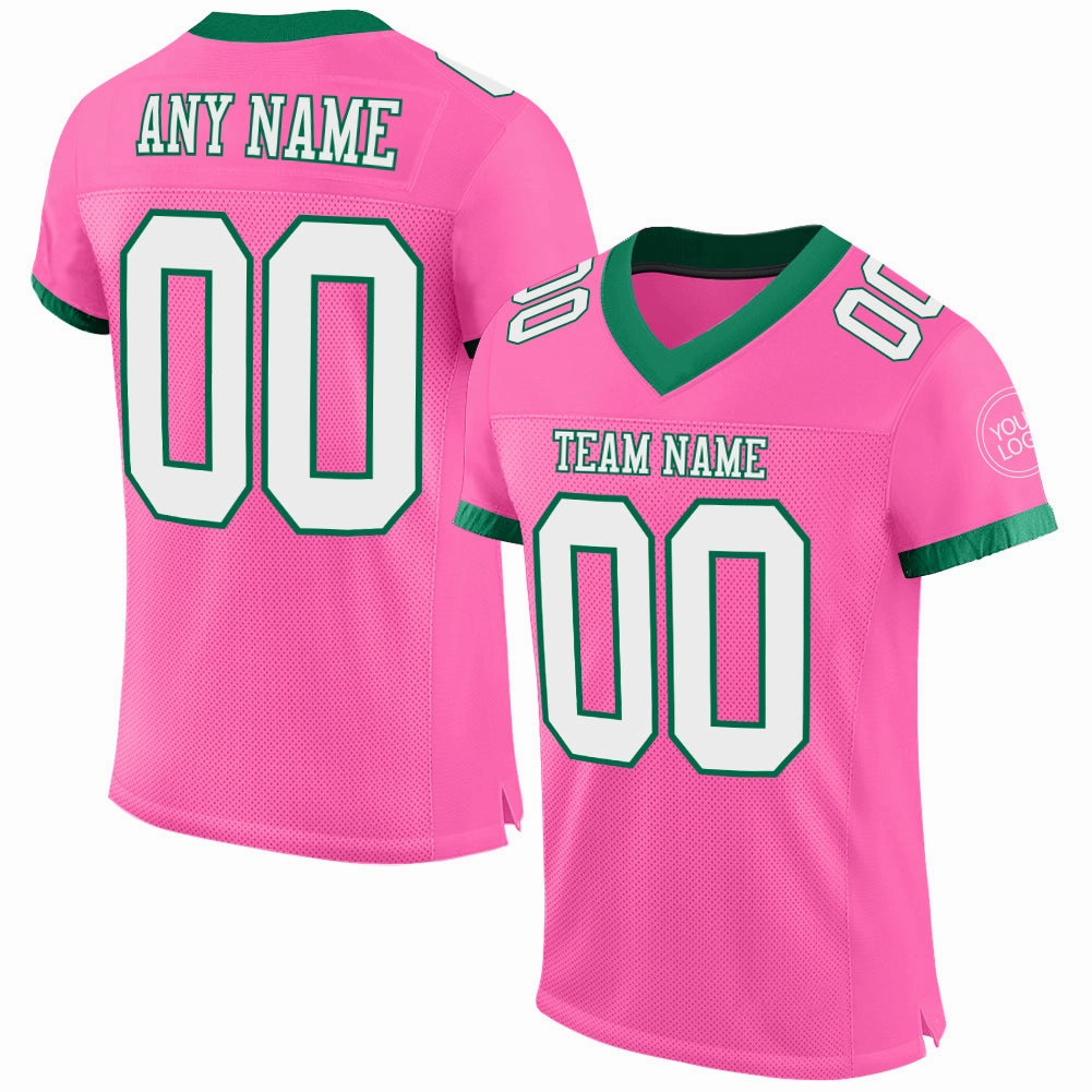 Custom Pink White-Kelly Green Mesh Authentic Football Jersey