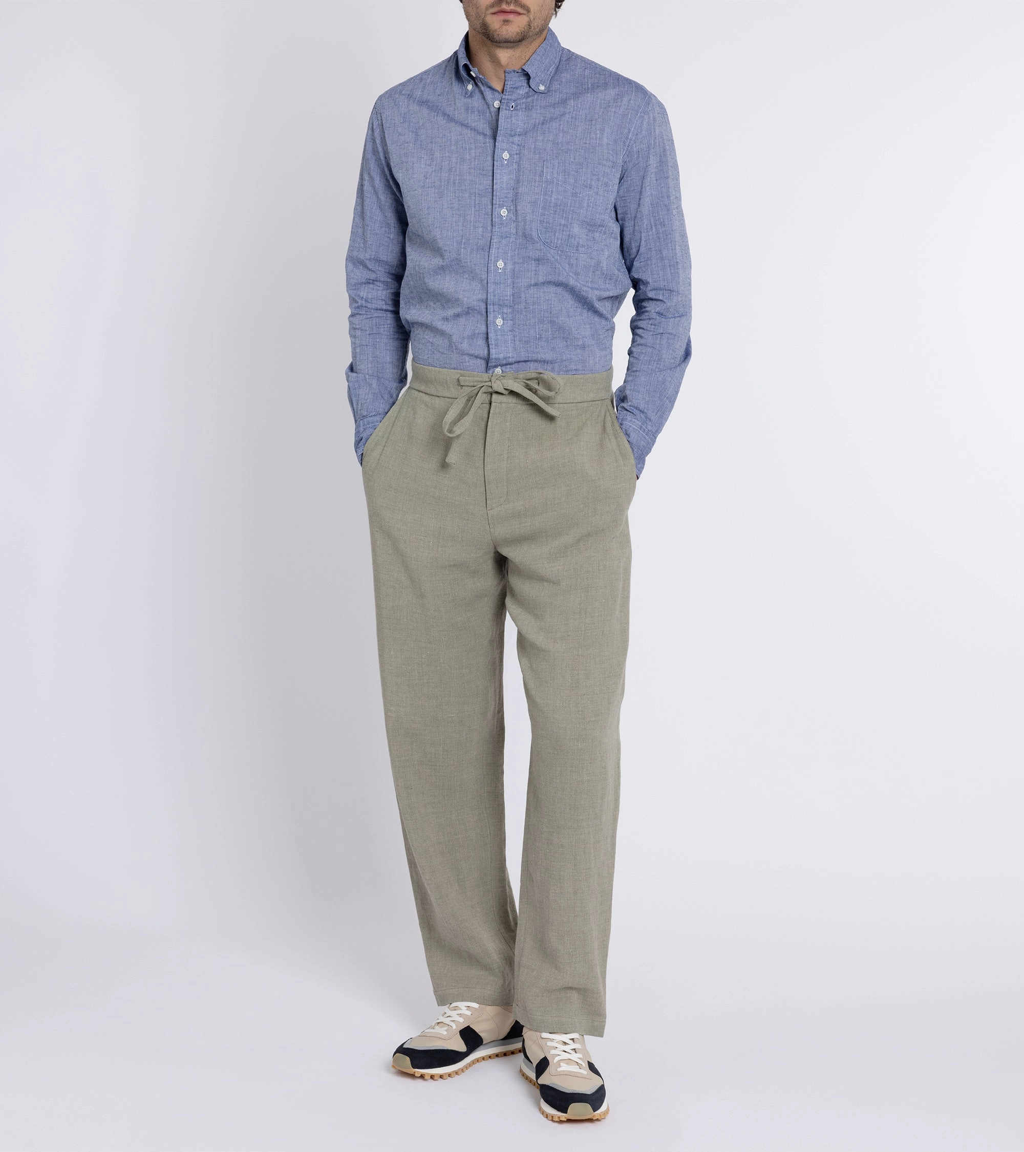 De Bonne Facture Wool Linen Balloon Trousers: Almond Green