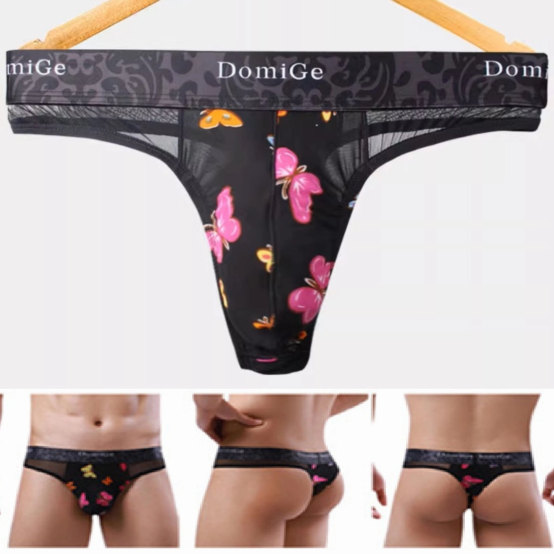 Domige Men's Thong String Underwear - Mesh G-String Briefs with Pouch Support