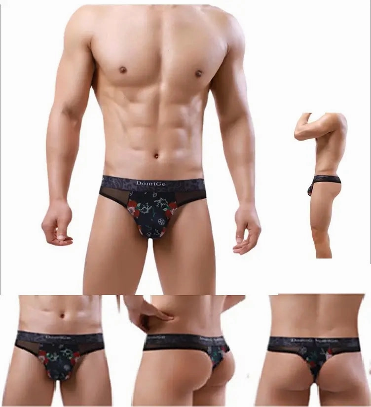Domige Men's Thong String Underwear - Mesh G-String Briefs with Pouch Support