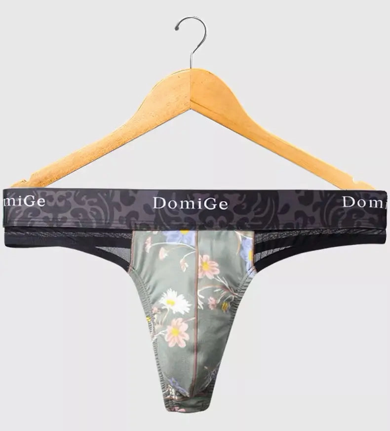 Domige Men's Thong String Underwear - Mesh G-String Briefs with Pouch Support