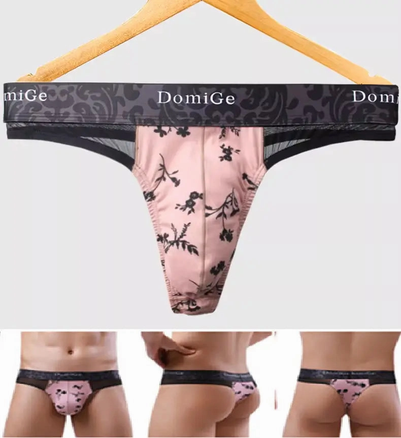 Domige Men's Thong String Underwear - Mesh G-String Briefs with Pouch Support