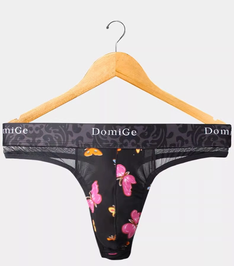 Domige Men's Thong String Underwear - Mesh G-String Briefs with Pouch Support