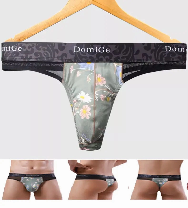 Domige Men's Thong String Underwear - Mesh G-String Briefs with Pouch Support