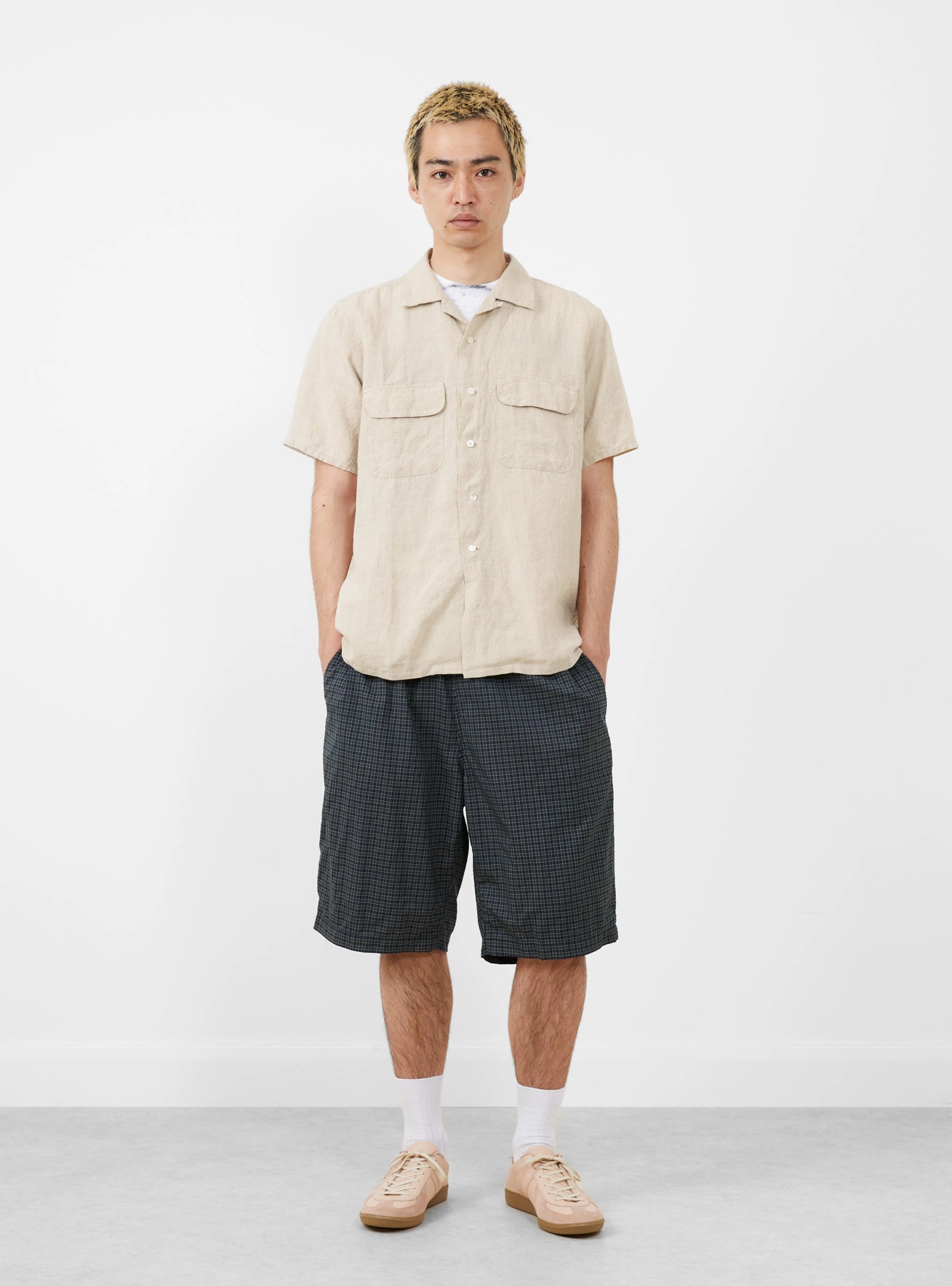 Easy Shorts Washable Wool Green Plaid