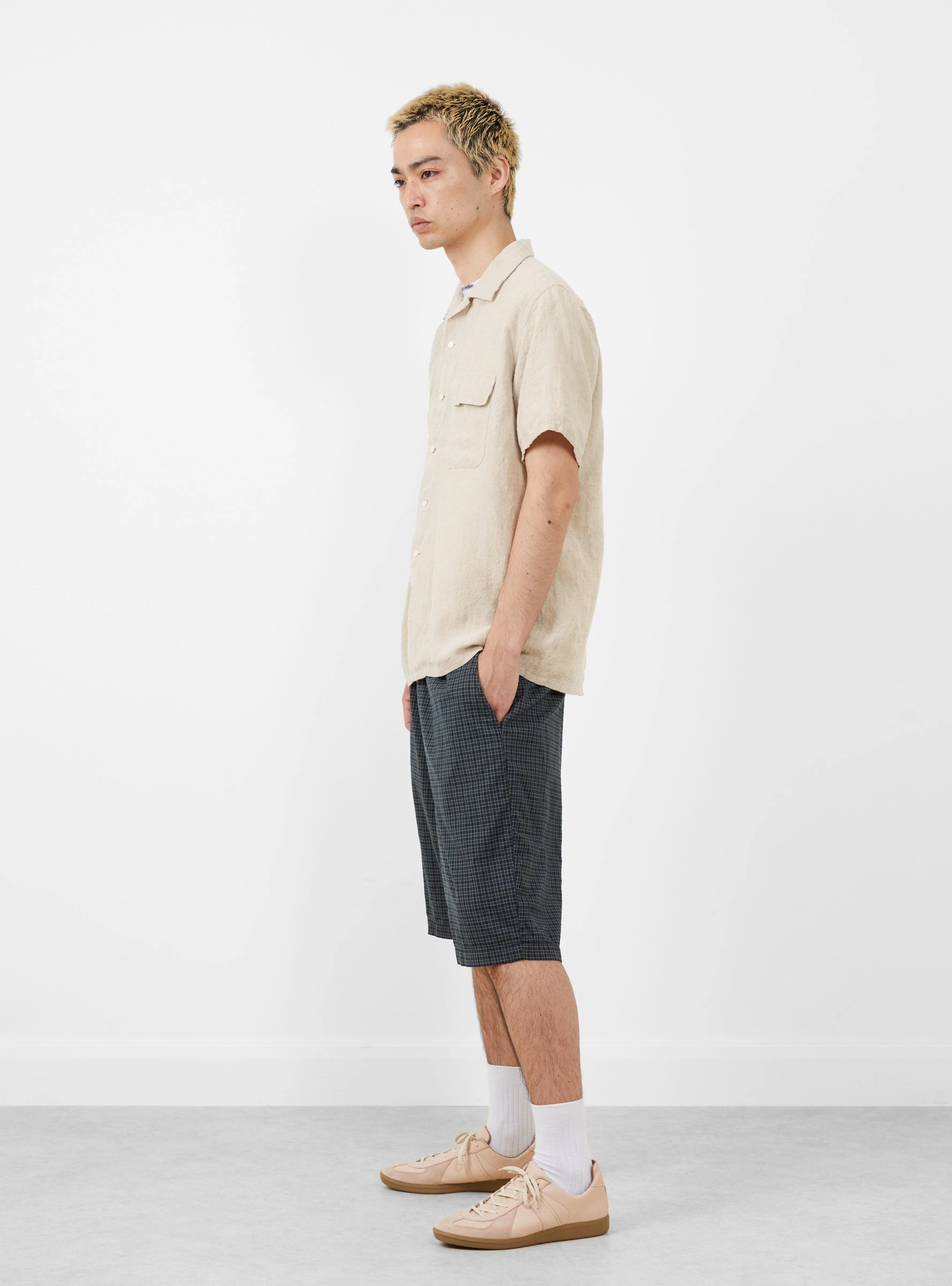 Easy Shorts Washable Wool Green Plaid