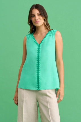 Embroidered Linen Top - Aquamarine