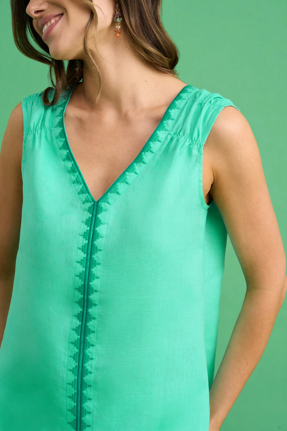 Embroidered Linen Top - Aquamarine