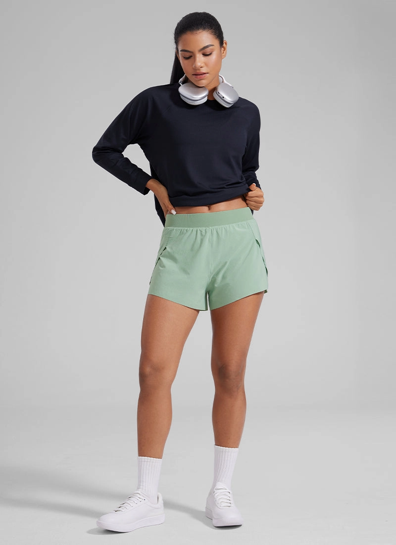 Feathery-Fit Soft High Rise Split Dolphin Mesh Liner Shorts 2.5''