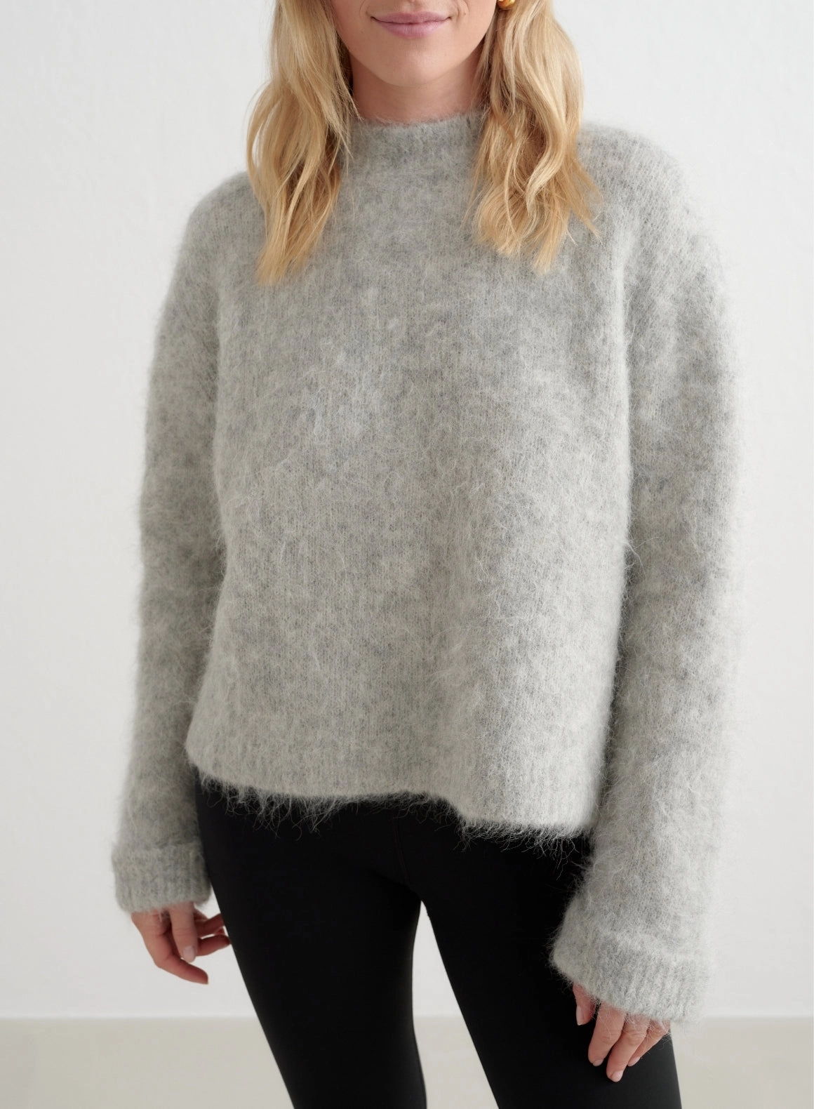 Grey Melange Alpaca Knit Sweater