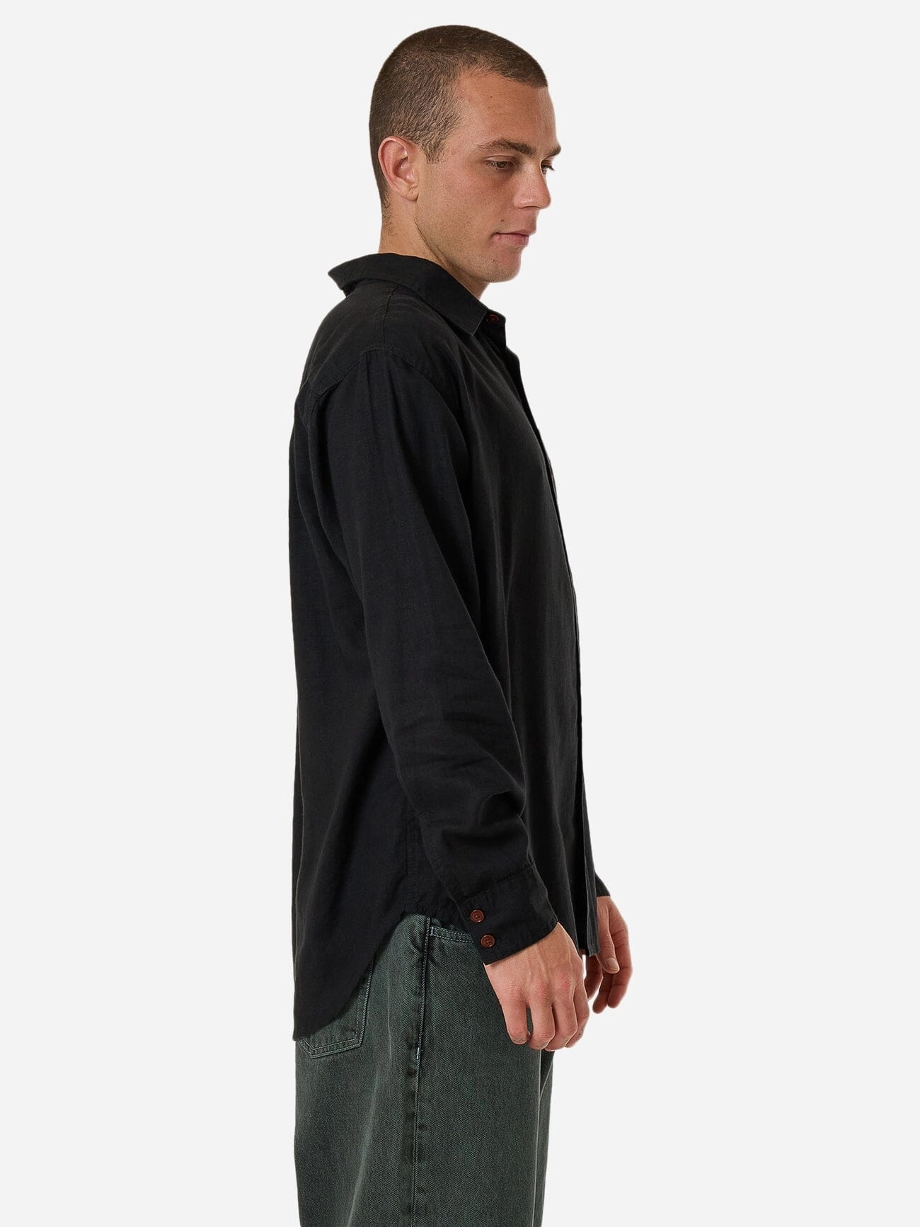 Hemp Minimal Thrills Oversize Long Sleeve Shirt - Black