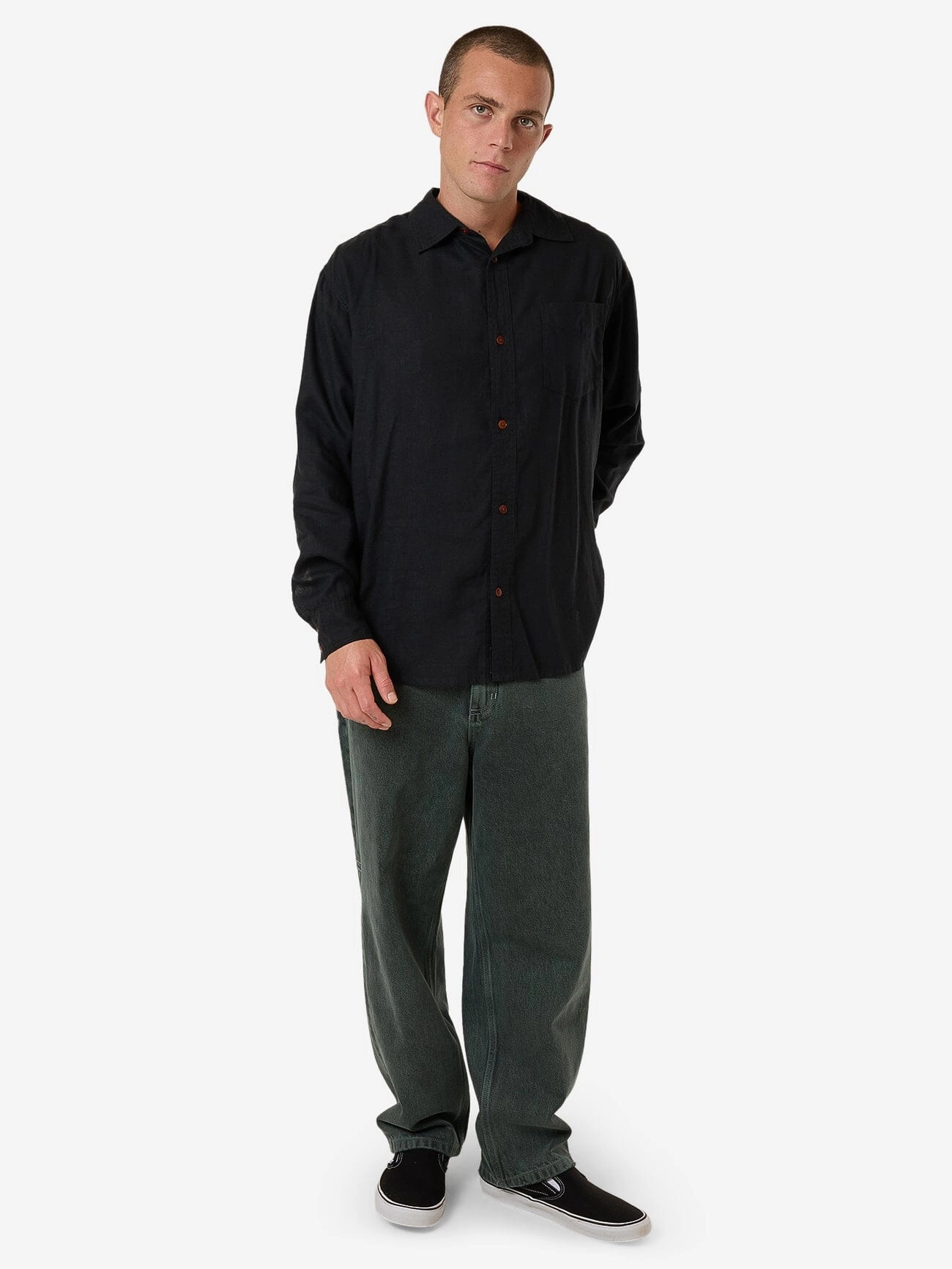 Hemp Minimal Thrills Oversize Long Sleeve Shirt - Black