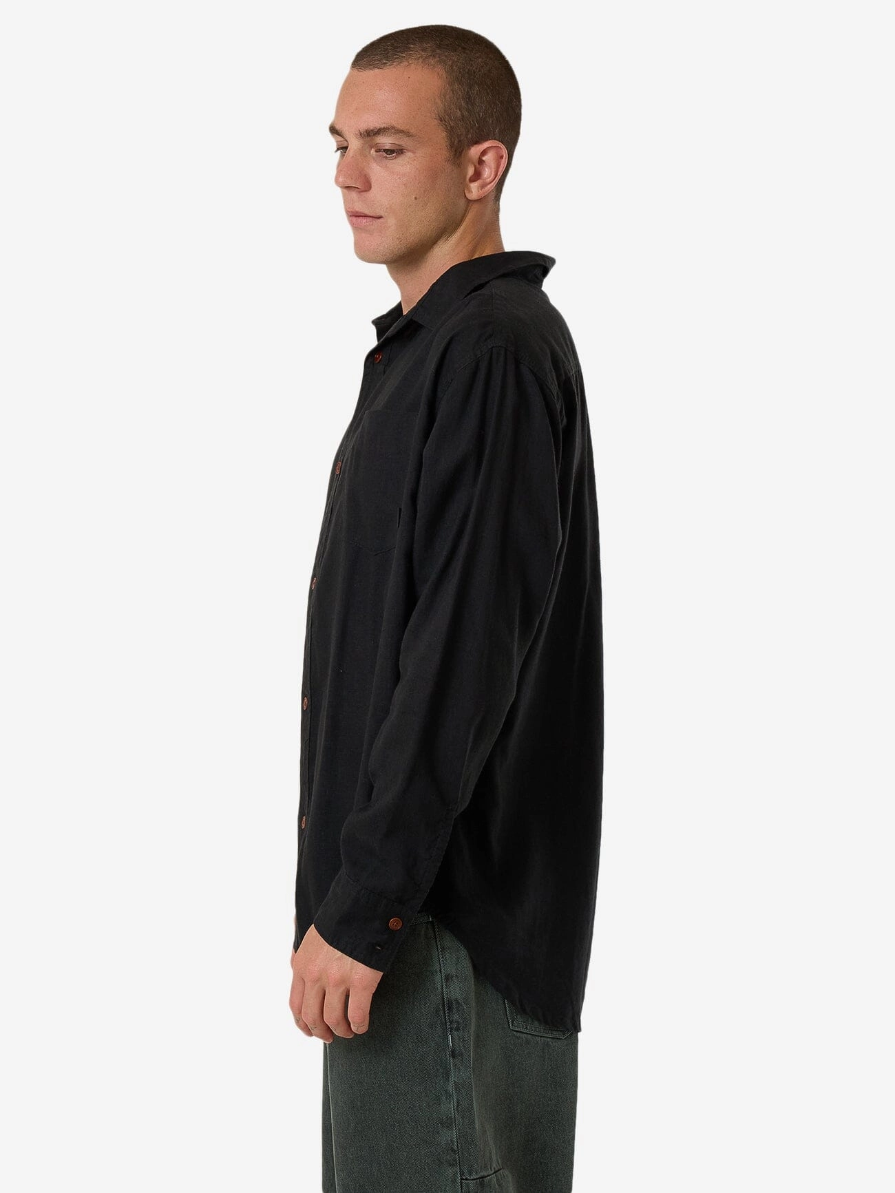 Hemp Minimal Thrills Oversize Long Sleeve Shirt - Black