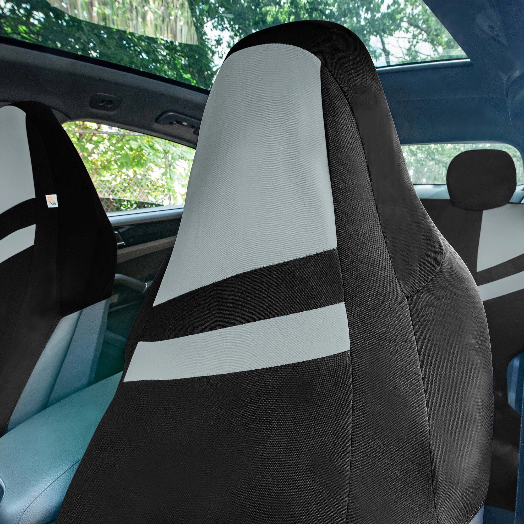 High Back Sporty Flat Cloth Seat Covers - Full Set - Gray