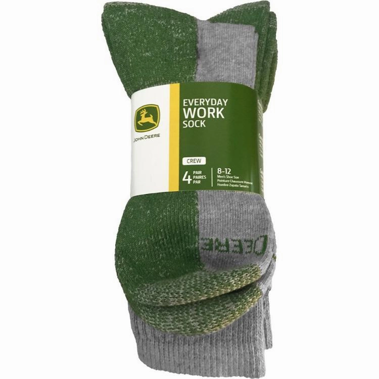 John Deere 4 Pack Crew Work Socks - Light Heather/Grey