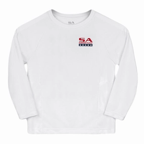 Kids Performance Long Sleeve Shirt | White | Fins & Stripes