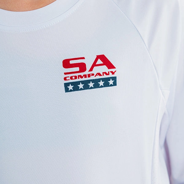 Kids Performance Long Sleeve Shirt | White | Fins & Stripes