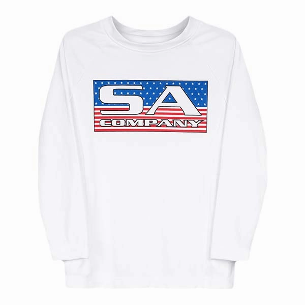 Kids Performance Long Sleeve Shirt | White | Stars & Pinstripes