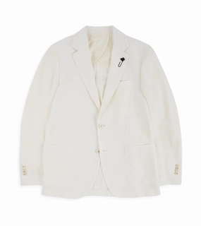 Lardini Wool Linen Silk Basketweave Jacket: Cream