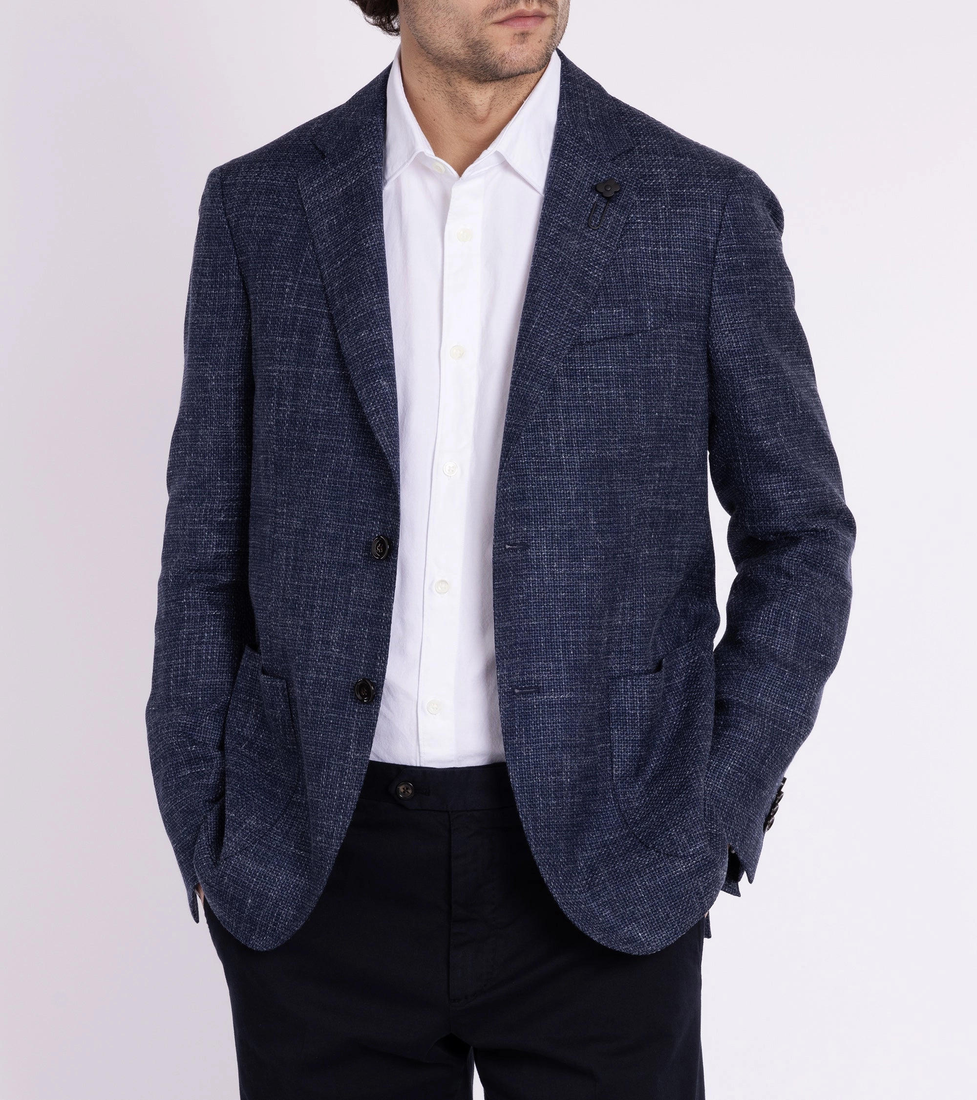 Lardini Wool Linen Silk Basketweave Jacket: Navy