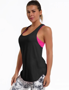 Loose Fit Racerback Tank Top black_Plus Size