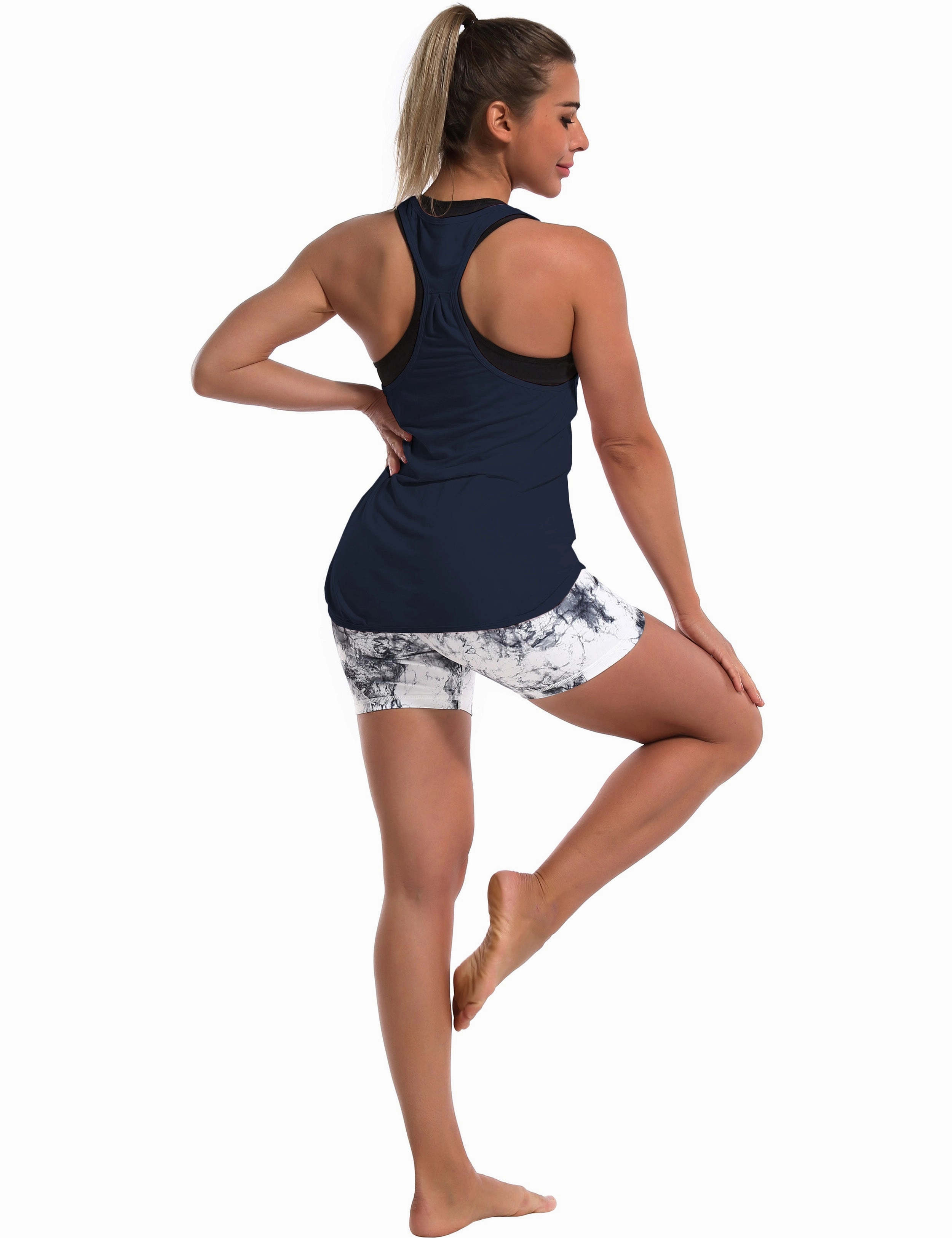 Loose Fit Racerback Tank Top darknavy_Jogging