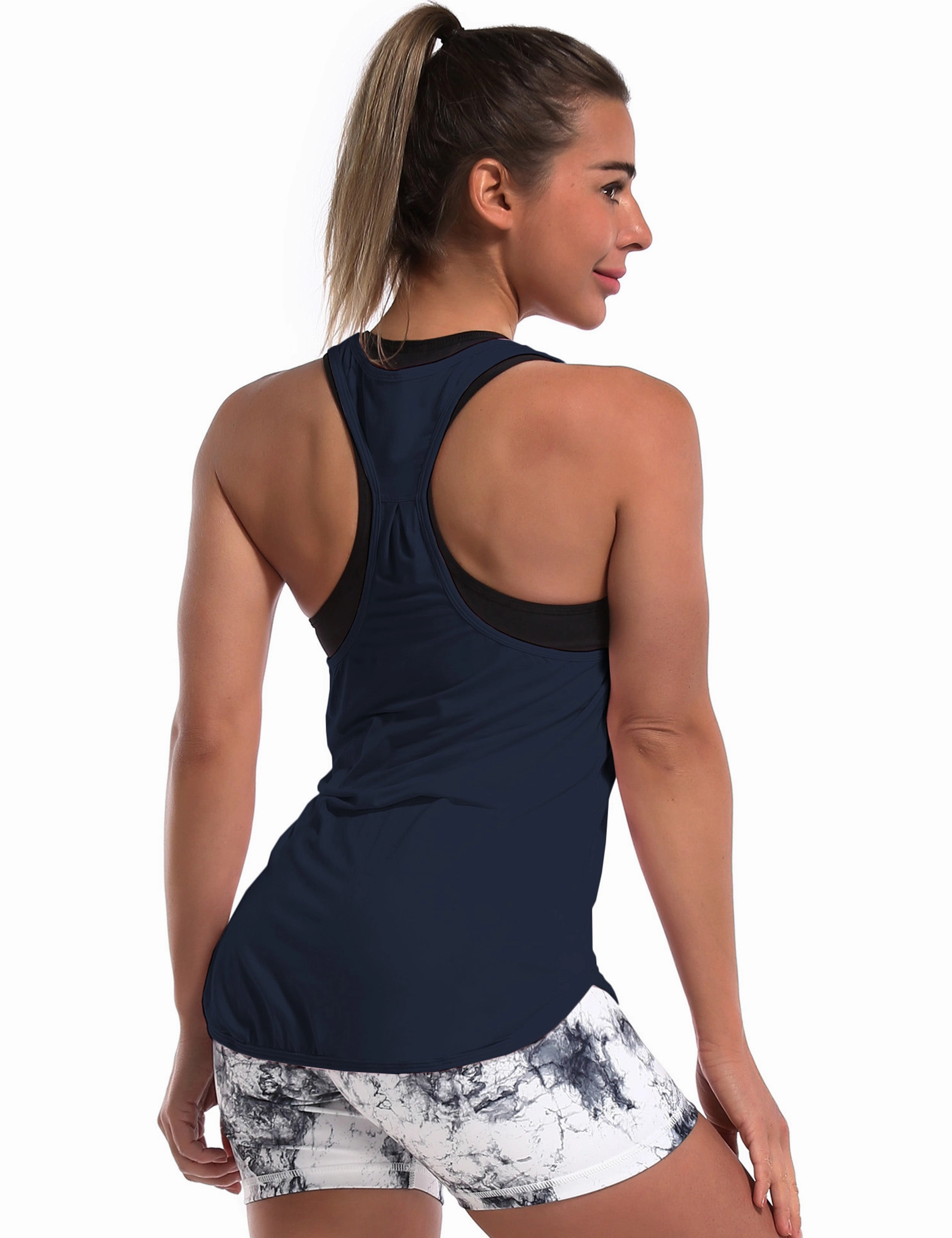 Loose Fit Racerback Tank Top darknavy_Jogging