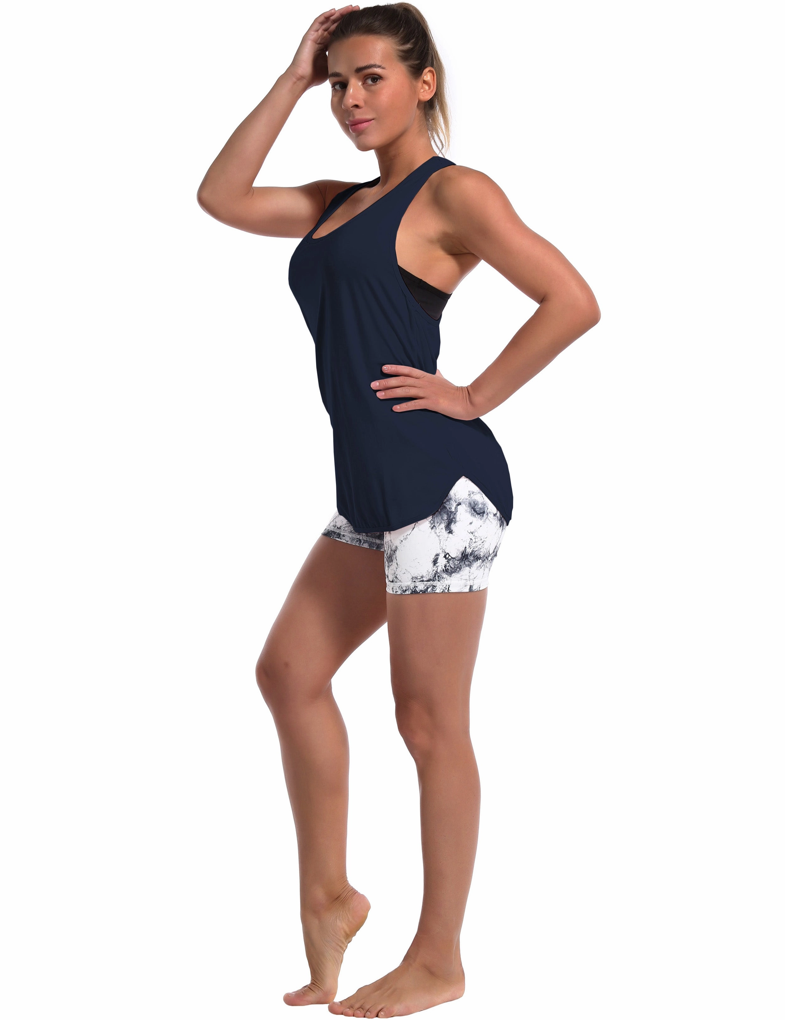 Loose Fit Racerback Tank Top darknavy_Jogging
