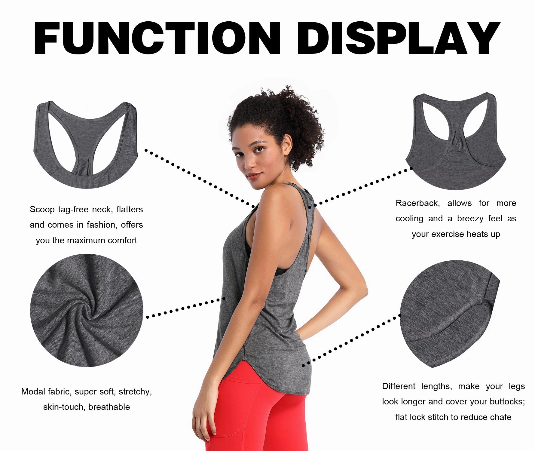 Loose Fit Racerback Tank Top heathercharcoal_Gym