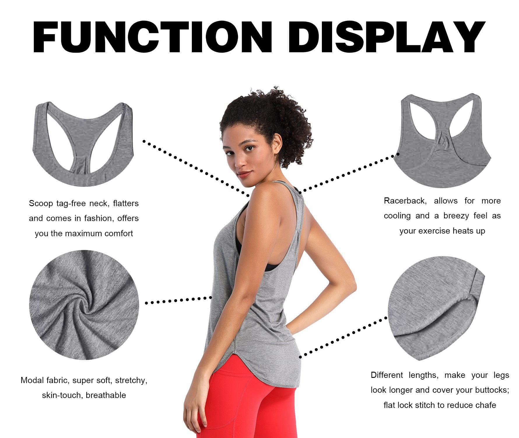 Loose Fit Racerback Tank Top heathergray_Plus Size