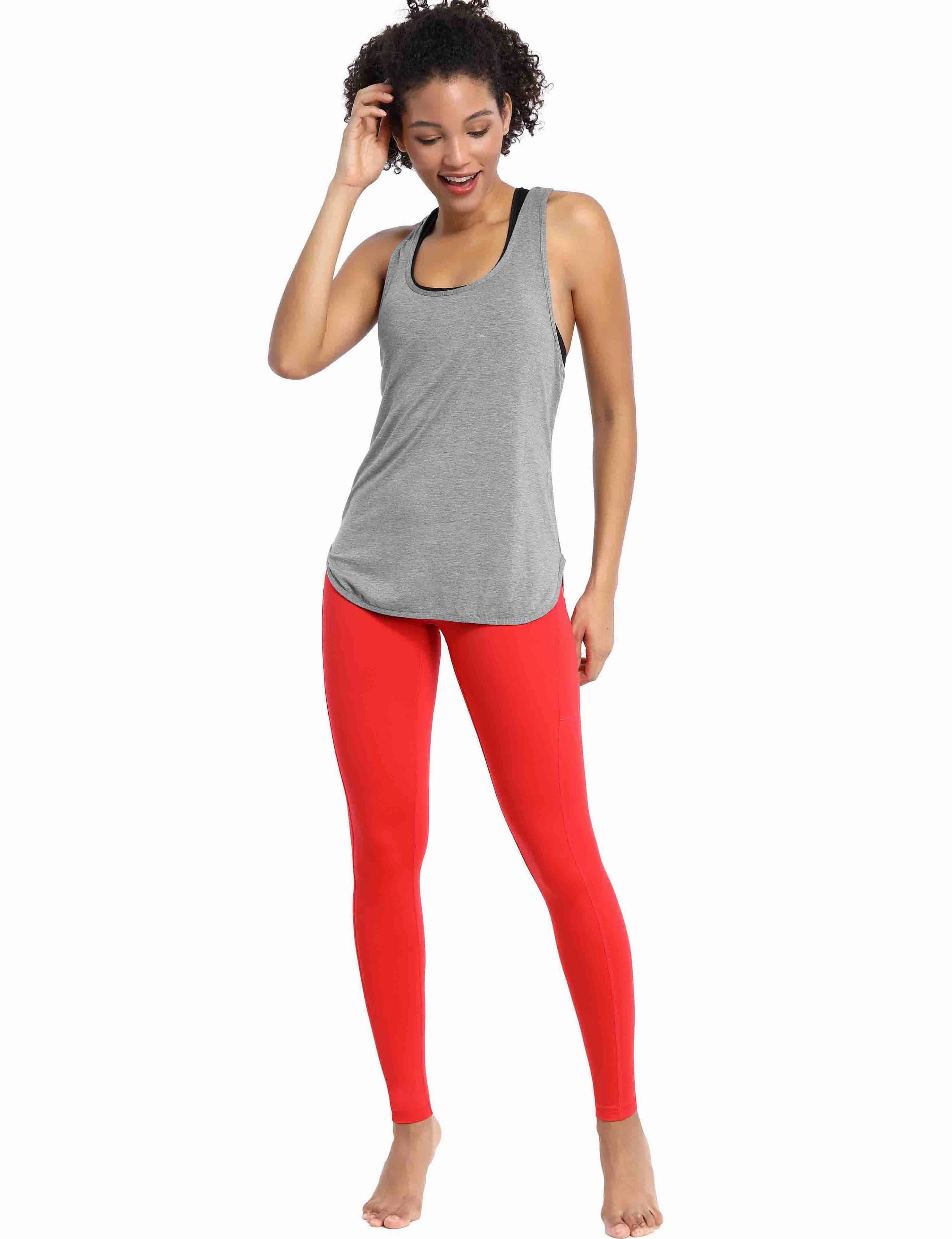 Loose Fit Racerback Tank Top heathergray_Plus Size
