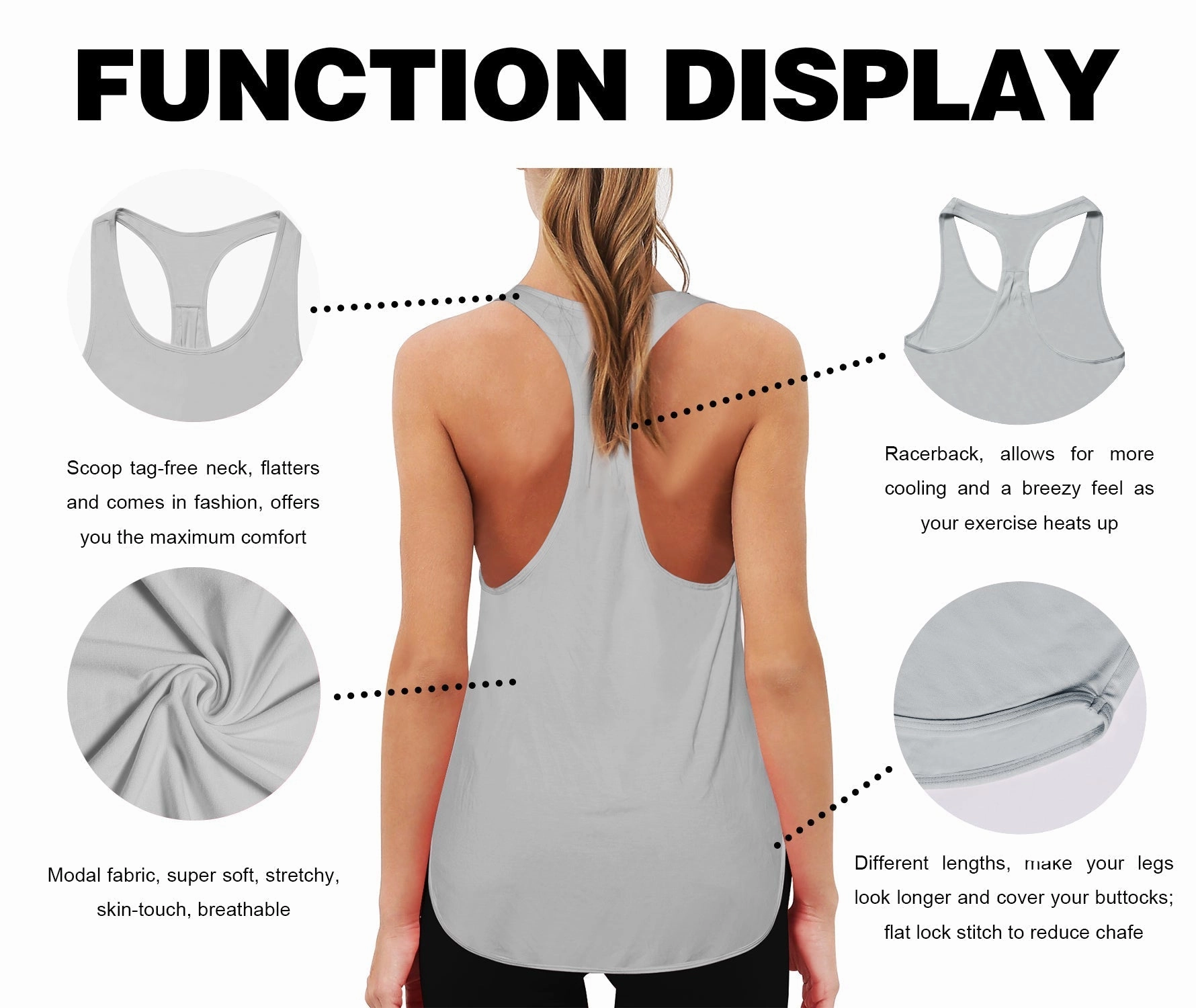 Loose Fit Racerback Tank Top lightgray_Plus Size