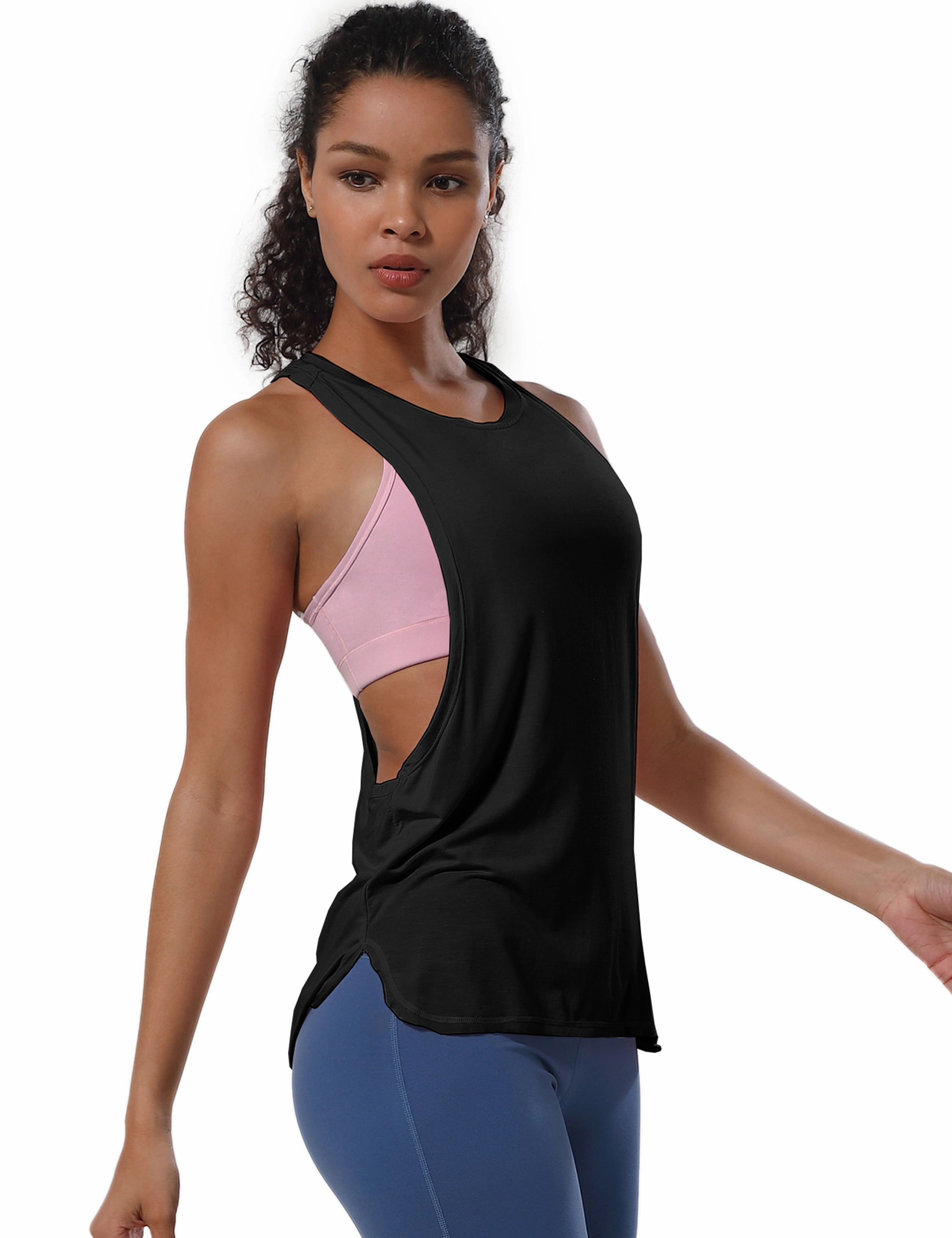 Low Cut Loose Fit Tank Top black_Tall Size