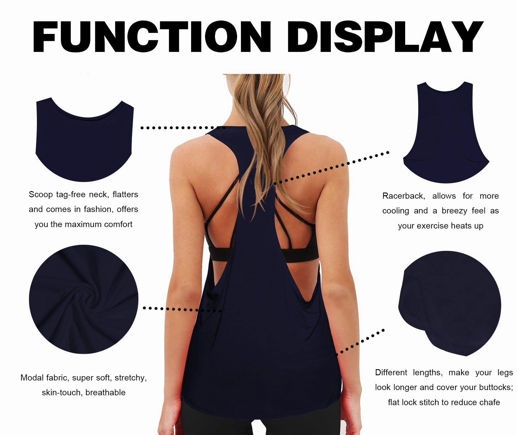 Low Cut Loose Fit Tank Top darknavy_Jogging
