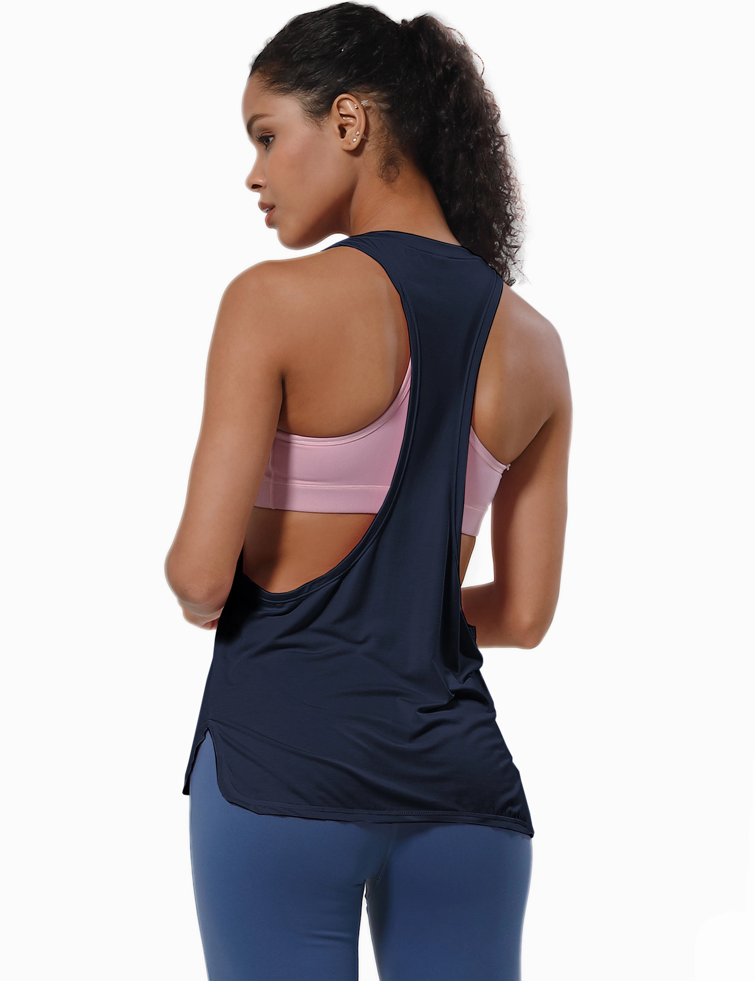 Low Cut Loose Fit Tank Top darknavy_Jogging