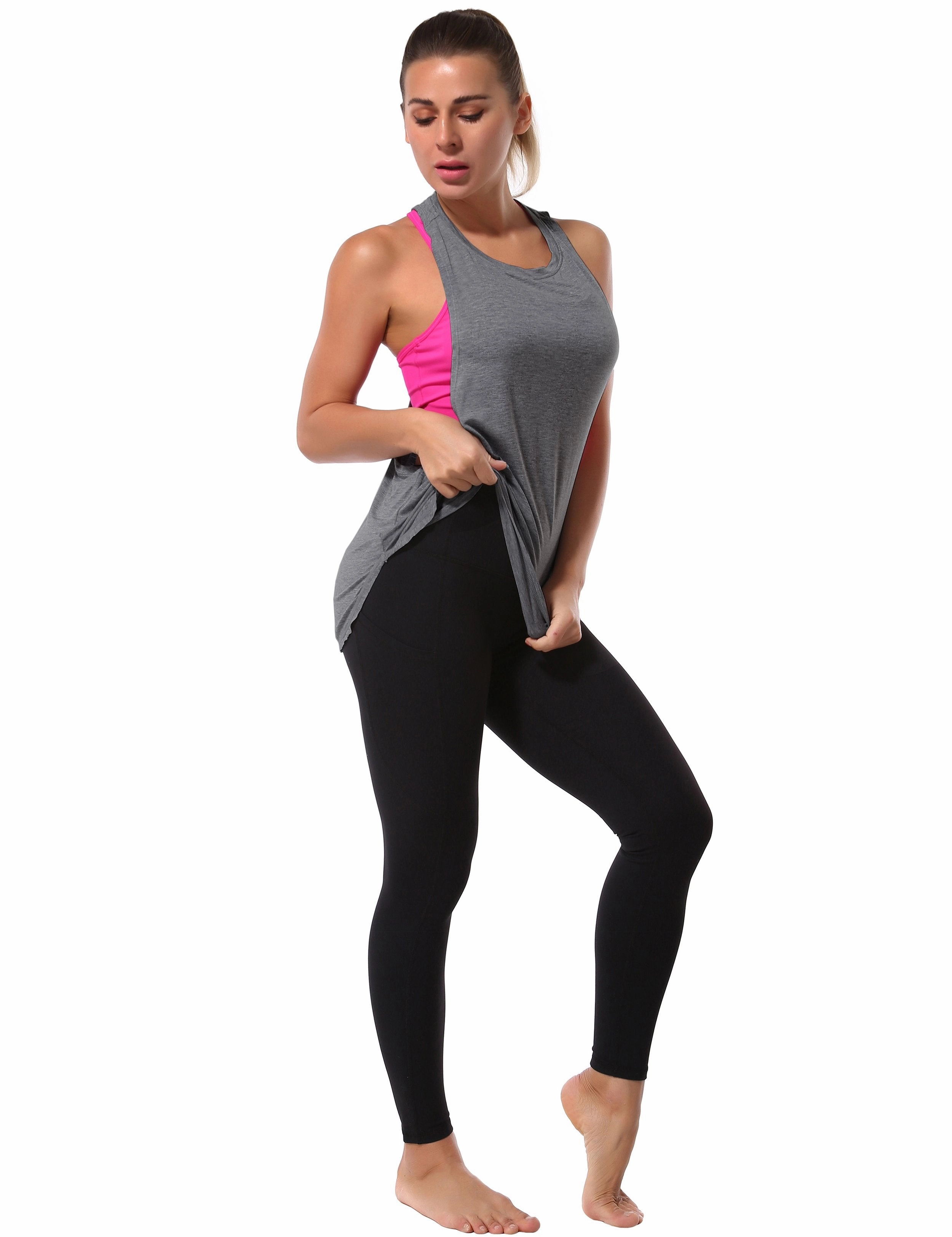 Low Cut Loose Fit Tank Top heathercharcoal ins_Biking