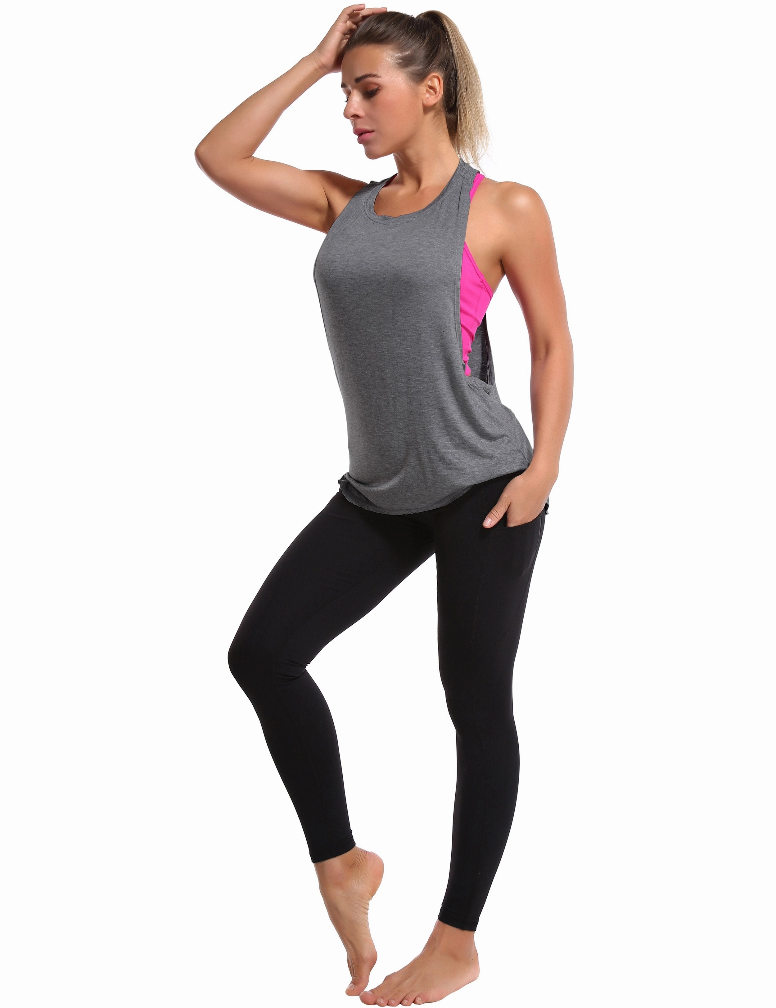 Low Cut Loose Fit Tank Top heathercharcoal ins_Gym